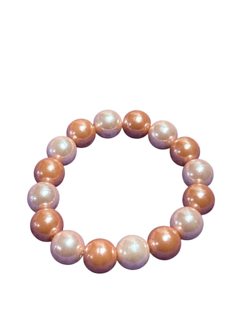 Vintage Two Tone Pink Plastic Faux Pearl Beaded Stretchy Bracelet 6 inches